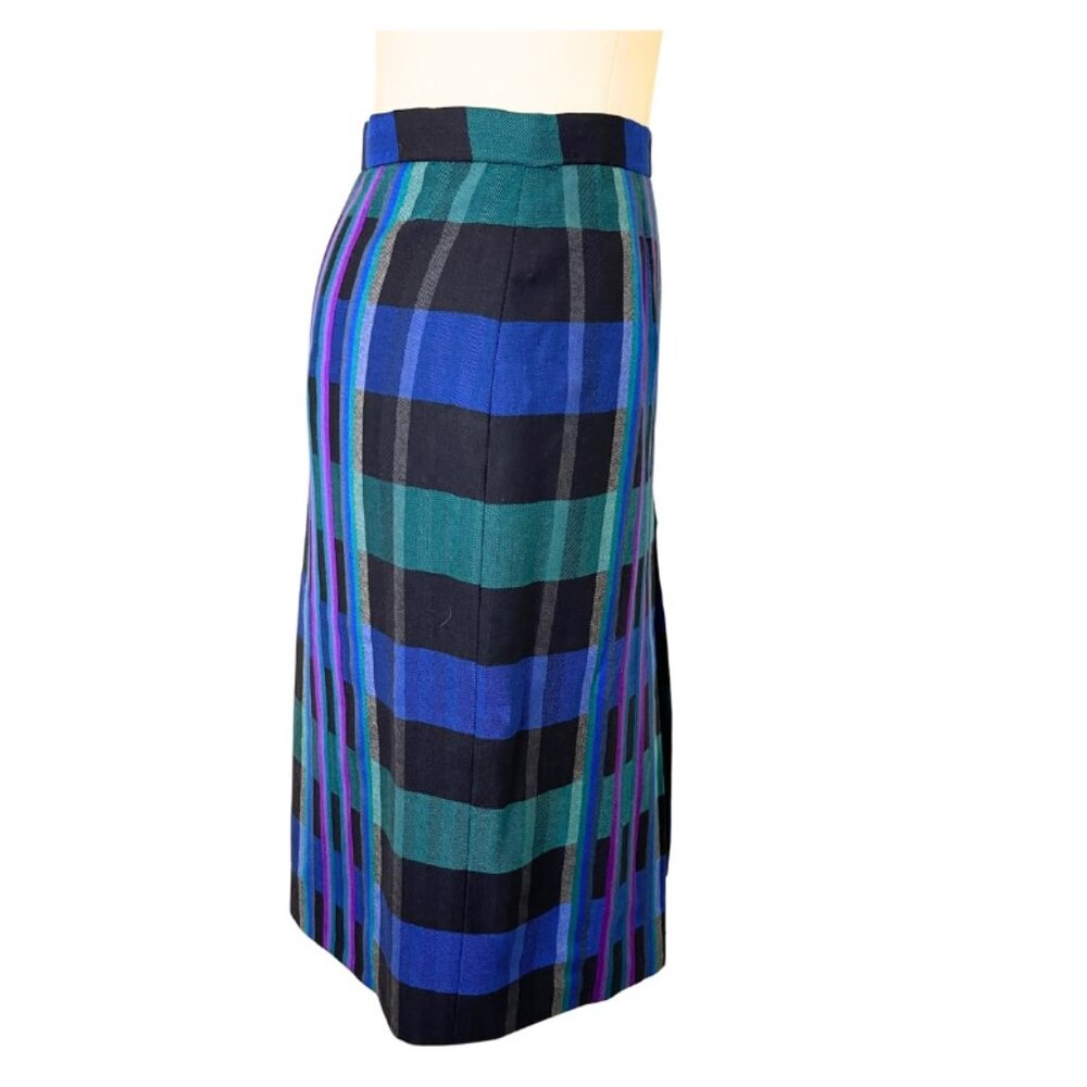 Vintage Skirt - 1950’s Gor-Ray Blue-Black Pleated Wool Skirt Modern Size 6 - Picture 2 of 7
